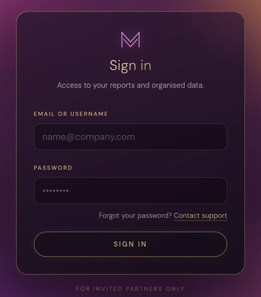 Partner log in screen with empty fields